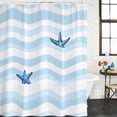thumbnail image 3 of Blue White Striped Waterproof Fabric Shower Curtain, Starfish Coastal Waves Waterproof Fabric Shower Curtain for Bathroom Curtains Bathtubs Hotel Washable Shower Curtains with 12 Hooks Stall 48x72in, 3 of 8