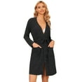 thumbnail image 3 of Baywell women's leisure-wear dressing gown knitted pit stripe ribbed bathrobe stretch pocket knee-length gown, 3 of 7