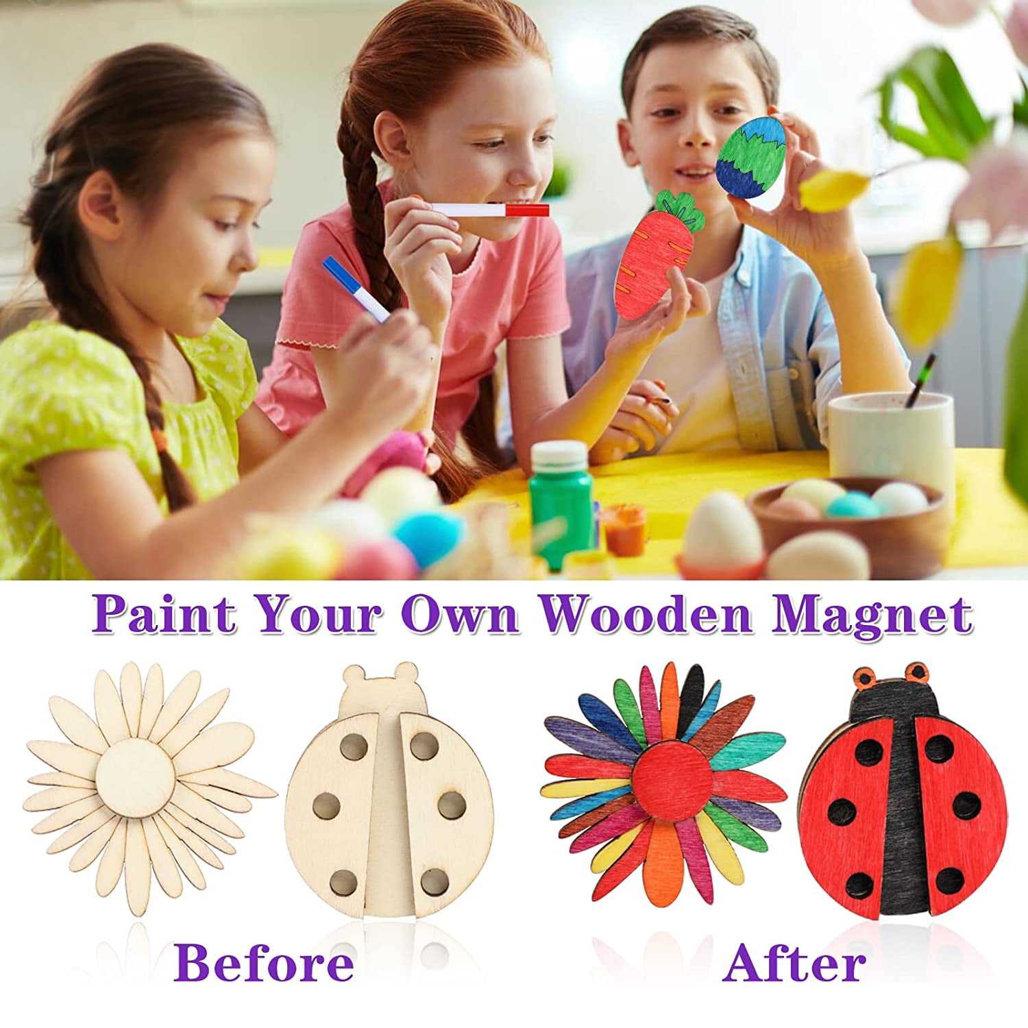 DIY Wooden Magnets, 36 Wooden Art Craft for Kids, Art and Craft