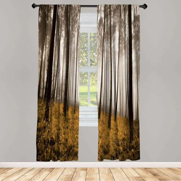 Ambesonne Forest Curtains, Fantasy Wonderland Print, Pair of 28"x95", Camel Brown