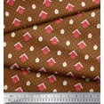 thumbnail image 2 of Soimoi Brown Georgette Viscose Fabric Hut & Dots Print Sewing Fabric Yard 42 Inch Wide, 2 of 3