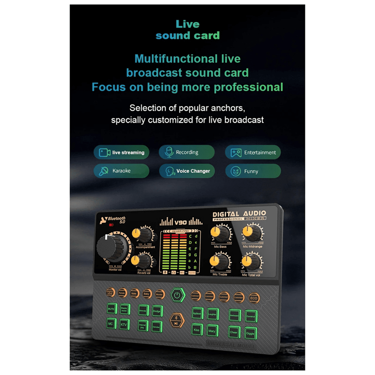 V90 Sound Card Professional Audio Condenser Mic Studio Singing Microphone for Karaoke Podcast Recording Live Streaming