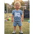 thumbnail image 5 of BemeyourBBs Toddler Baby Boy Game Day Football Outfit Infant Baby Boys Summer Clothes 6 12 18 24 Months 2 3 4 Years Short Sleeve Soccer Letters Print T Shirt Tops with Pockets Shorts 2Pcs Set, 5 of 9