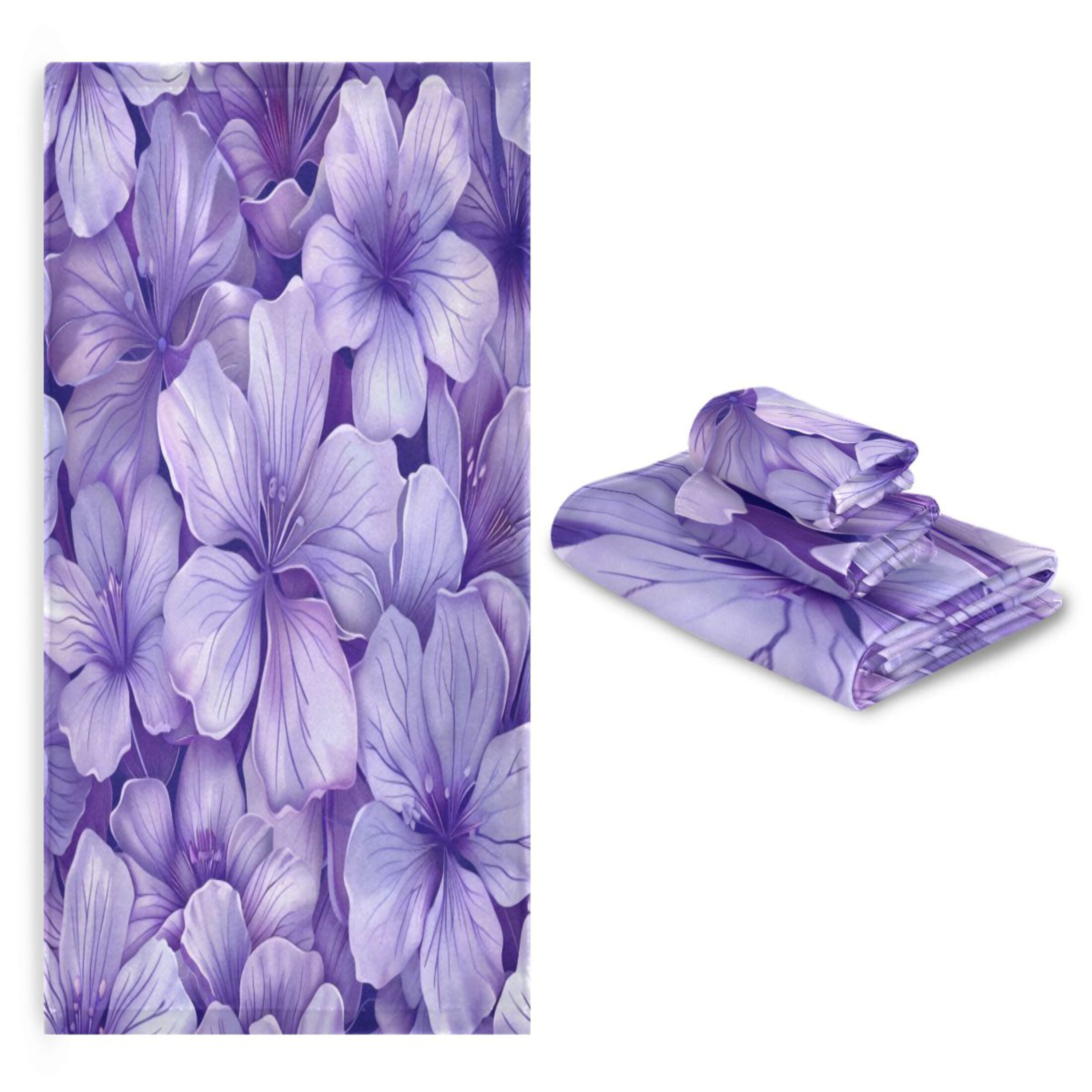 Three-Piece Towel Set Face Towel Towel Set Hand Towel Bath Towel Cotton Bath Towels Bath Towel Sets Hand Bath Towels Light Purple Flowers