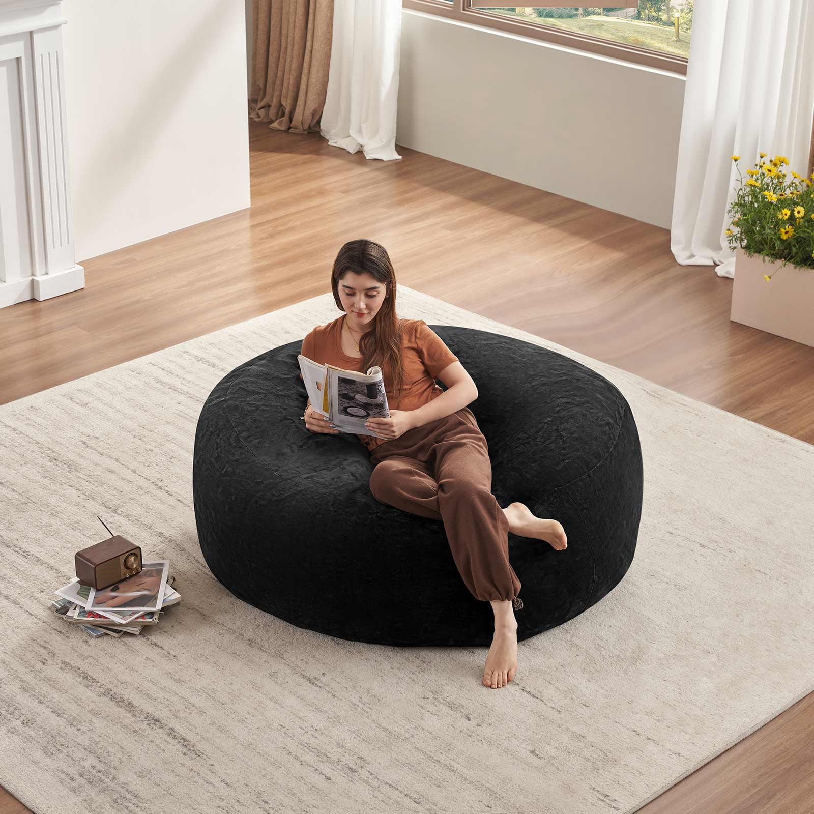 zyoiszvq 4ft Bean Bag Chair for Adults with Filling Memory Foam,Adult Bean Bag Chairs with Removable Flannel Cover,Living Room,Bedroom,Dorm