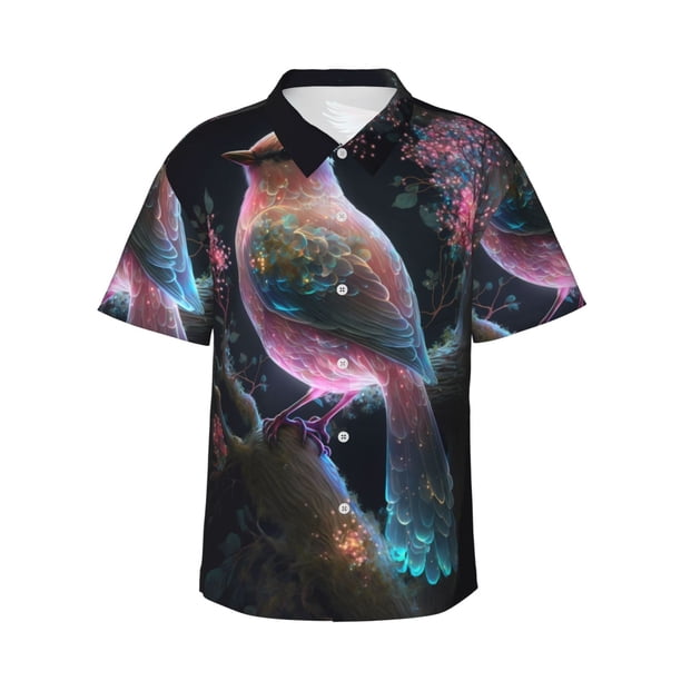 Balery Bird 3 Camisas hawaianas de manga corta para hombre, camisas playeras de corte holgado, camisas de vacaciones con botones,Large