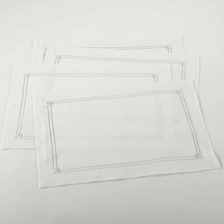 

SARO 4427.I1420B 14 x 20 in. Kaitlyn Rectangular Embroidered Border Linen Placement - Ivory Set of 4