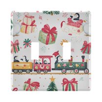 Yayeee Toggle Light Switch Wall Plate 2-Gang 4.56"x4.48" Decorative Outlet Cover, Christmas Penguin