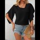thumbnail image 5 of Blusas Informales Elegantes para Mujer, Blusas Asimétricas de Cuello en V para Trabajo, Camisas de Verano con Mangas con Volantes. Negro S, 5 of 7
