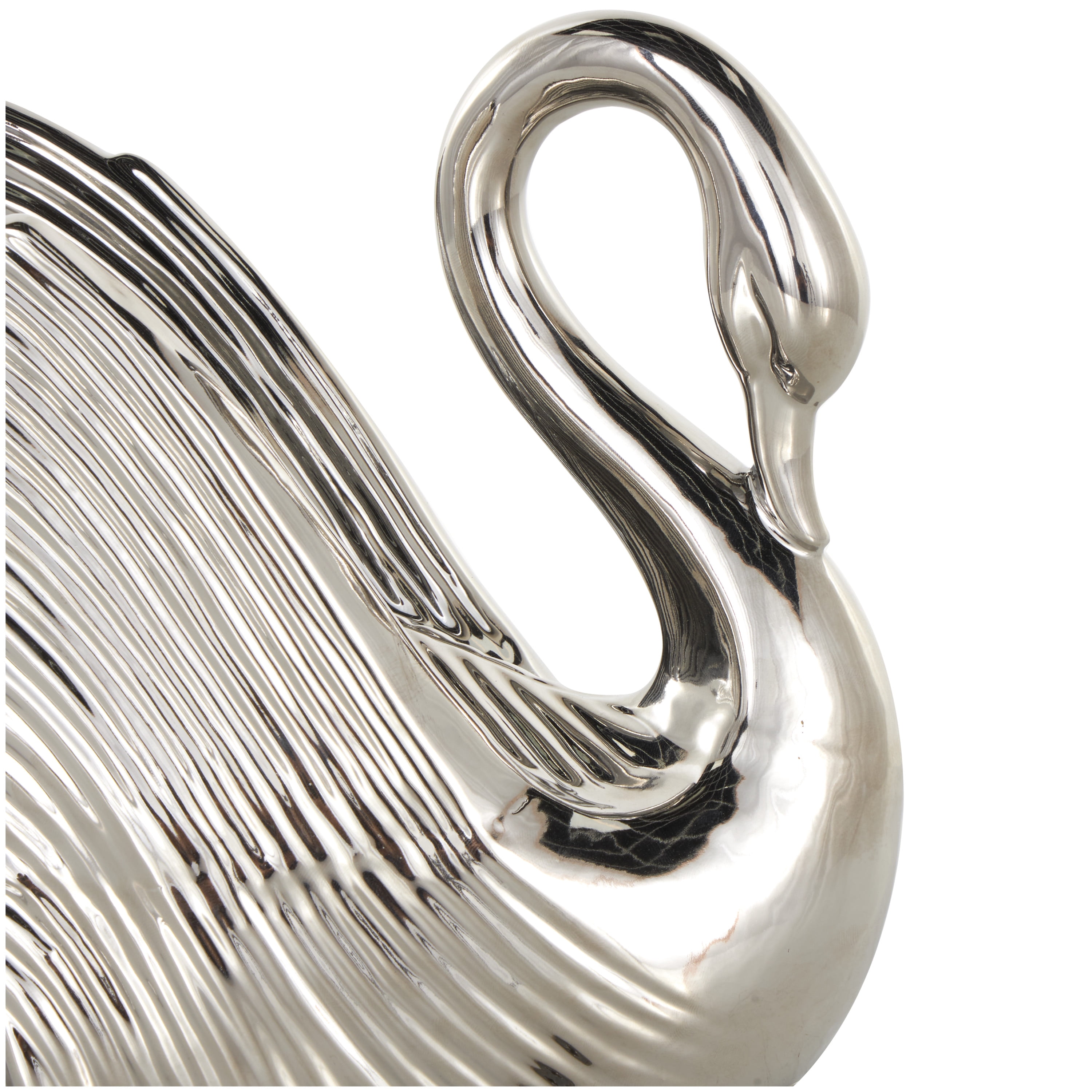 11" x 8" Silver Ceramic Swan Sculpture with Textured Grooves, by DecMode