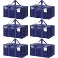 thumbnail image 1 of 6 Pack Extra Heavy Duty Large Moving Bags with Strong Zipper & Comfortable Handles, Sturdy & Durable Clothes Storage Bags Totes Bins, Blue Packing Moving Boxes for College Supplies, Dark Blue, 1 of 4
