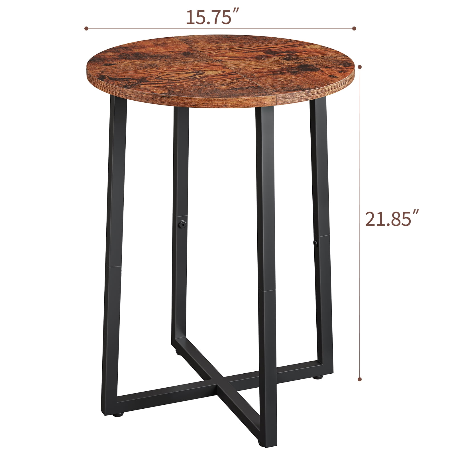 Side Table for Small Spaces, Round End Table with Metal Legs, Small Accent bedside Table for Living Room Bedroom, Reddish Brown