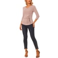 thumbnail image 2 of INSPIRE CHIC Blouse Froncée en Tricot Uni pour Femme à Col en V, Manches 3/4, Décorée de Boutons, Beige Rose TP, 2 of 5