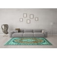 thumbnail image 3 of Ahgly Company Machine Washable Indoor Square Medallion Turquoise Blue Traditional Area Rugs, 8' Square, 3 of 4