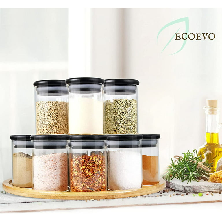 Glass Spice Jars with Black Bamboo Lids EcoEvo, Glass Spice Jars Set, Glass  Food Jars and Canisters Sets, Spice Jars with black lids, Spice Bottles,  Small Food Storage Jars for Spice, herbs