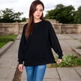 thumbnail image 4 of Women's Long Sleeve Oversized Crewneck Sweatshirt with Drop Shoulders - Large, Black, 4 of 6