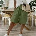 thumbnail image 2 of Ovticza Women's Bermuda Linen Shorts Knee Length Long Comfy Drawstring Walking Shorts for Women with Deep Pockets Green XL, 2 of 7