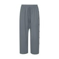 thumbnail image 4 of Jsaierl Womens Wide Leg Cotton Linen Capris Pants Summer Elastic Waist Pant Casual Flowy Drawstring Comfy Trousers Yoga Bottom Pants, 4 of 5