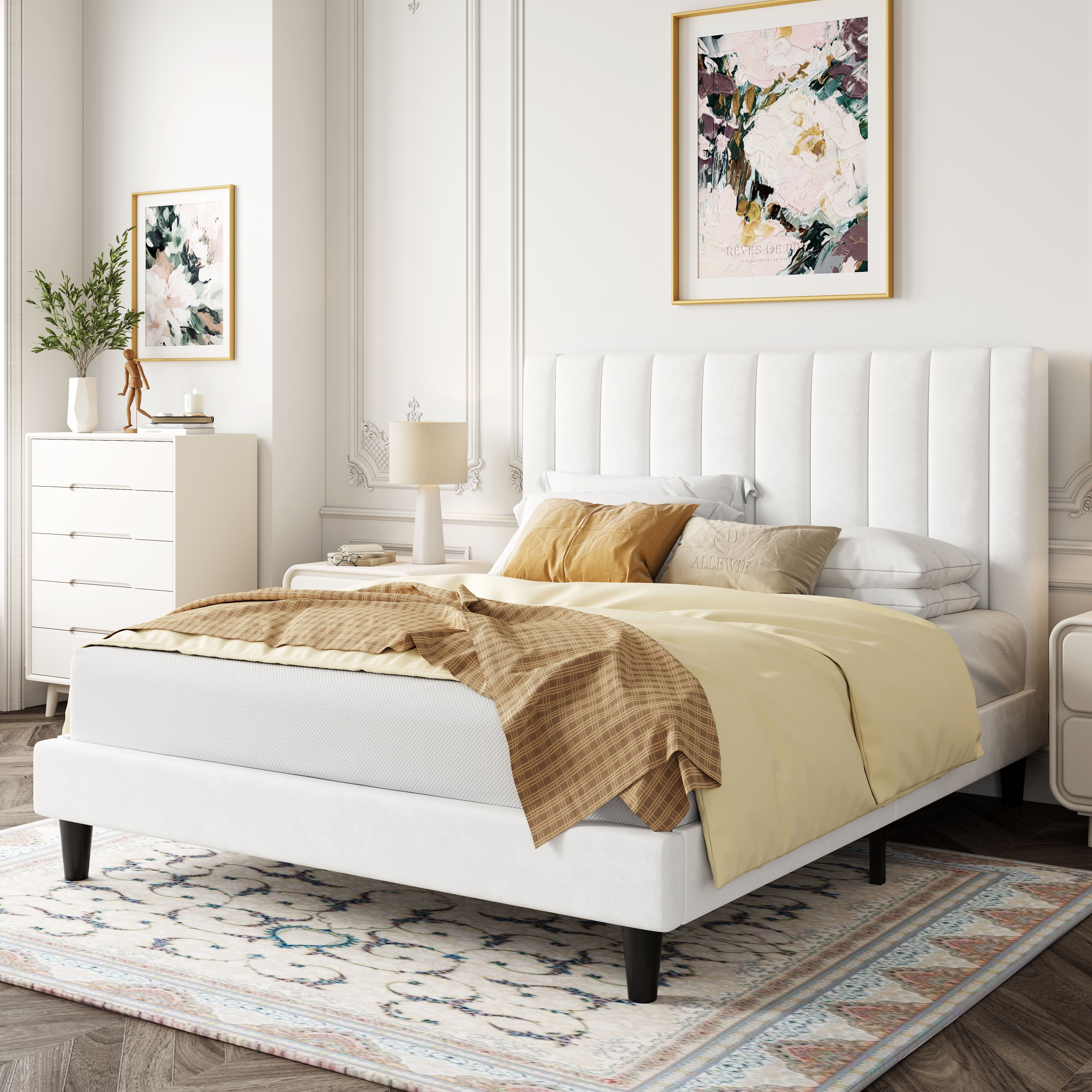 White upholstered bed full size discount
