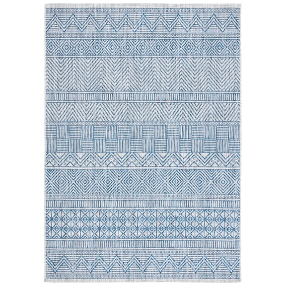 SAFAVIEH Courtyard Altan Geometric Indoor/Outdoor Area Rug, Grey/Navy, 4' x 5'7"