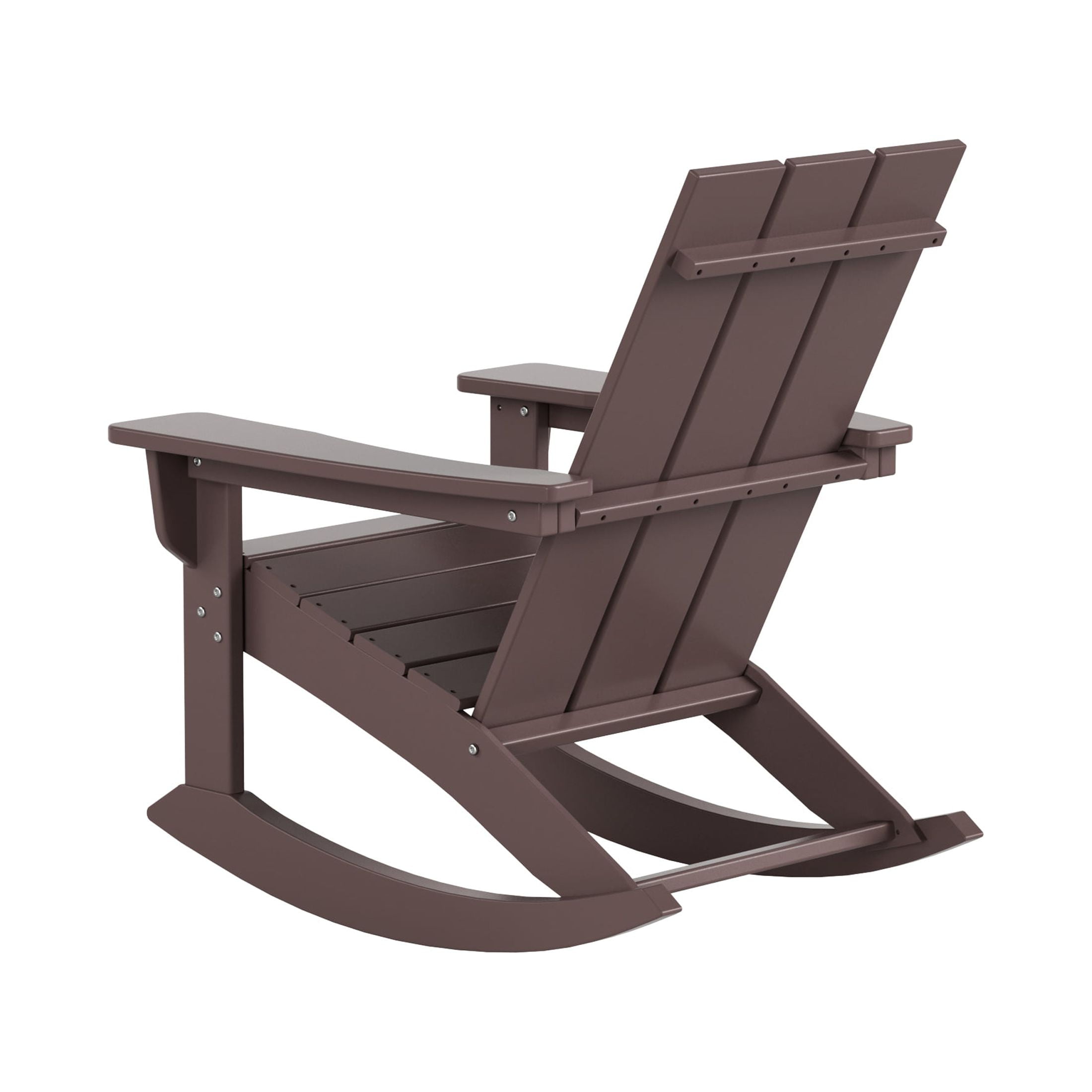WestinTrends Ashore 3 Piece Patio Rocking Chair Set, All Weather Poly Lumber Adirondack Rocker Bistro Set Porch Patio Chairs Set of 2 with Large Side Table, Dark Brown