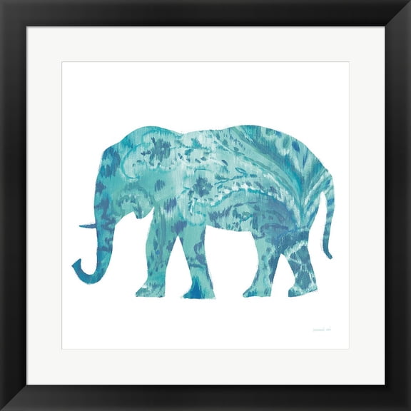 Great Art Now Boho Teal Elephant II by Danhui Nai Framed Wall Art 20"W x 20"H