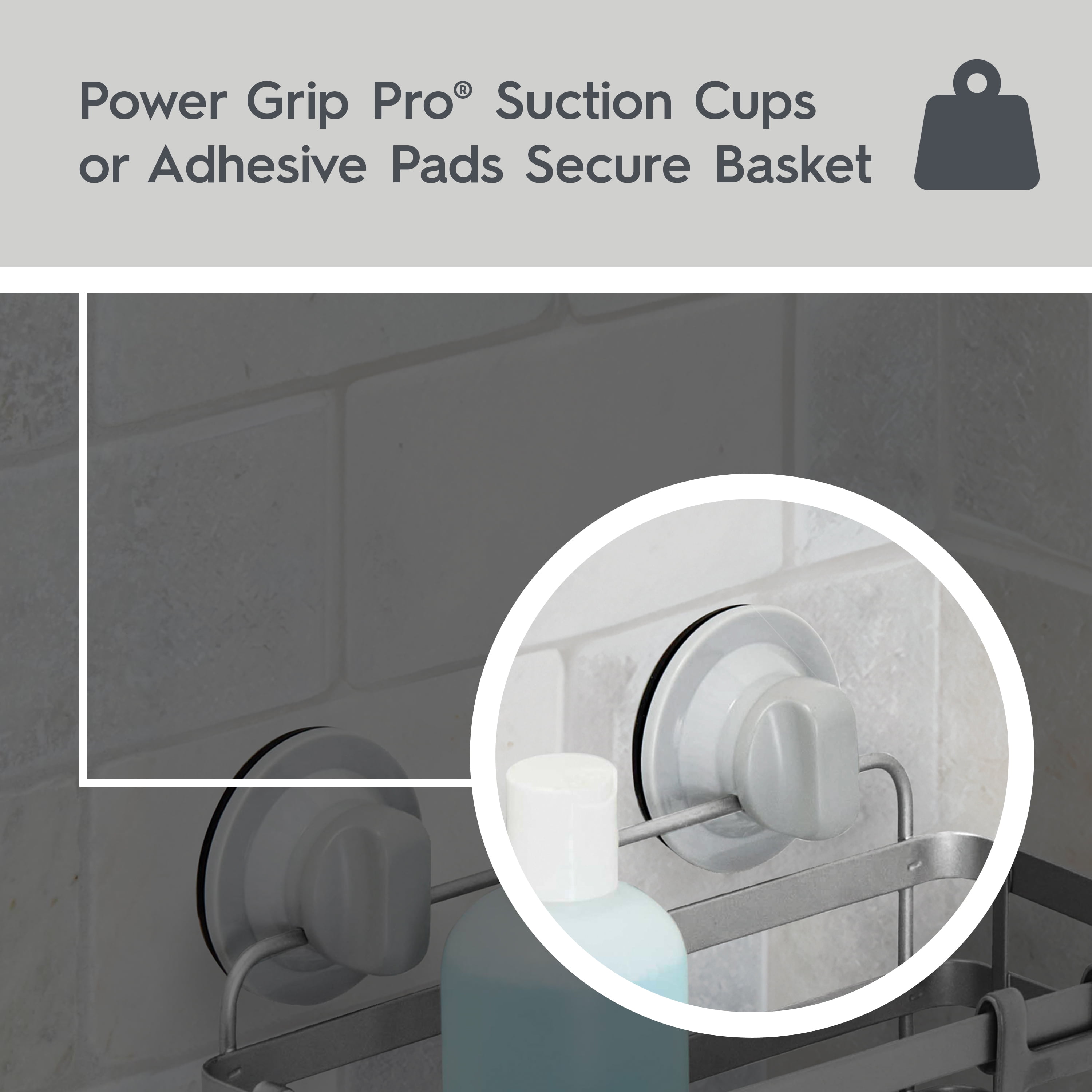 Better Homes & Gardens Adhesive or Suction Mount Shower Storage Basket, Satin Nickel