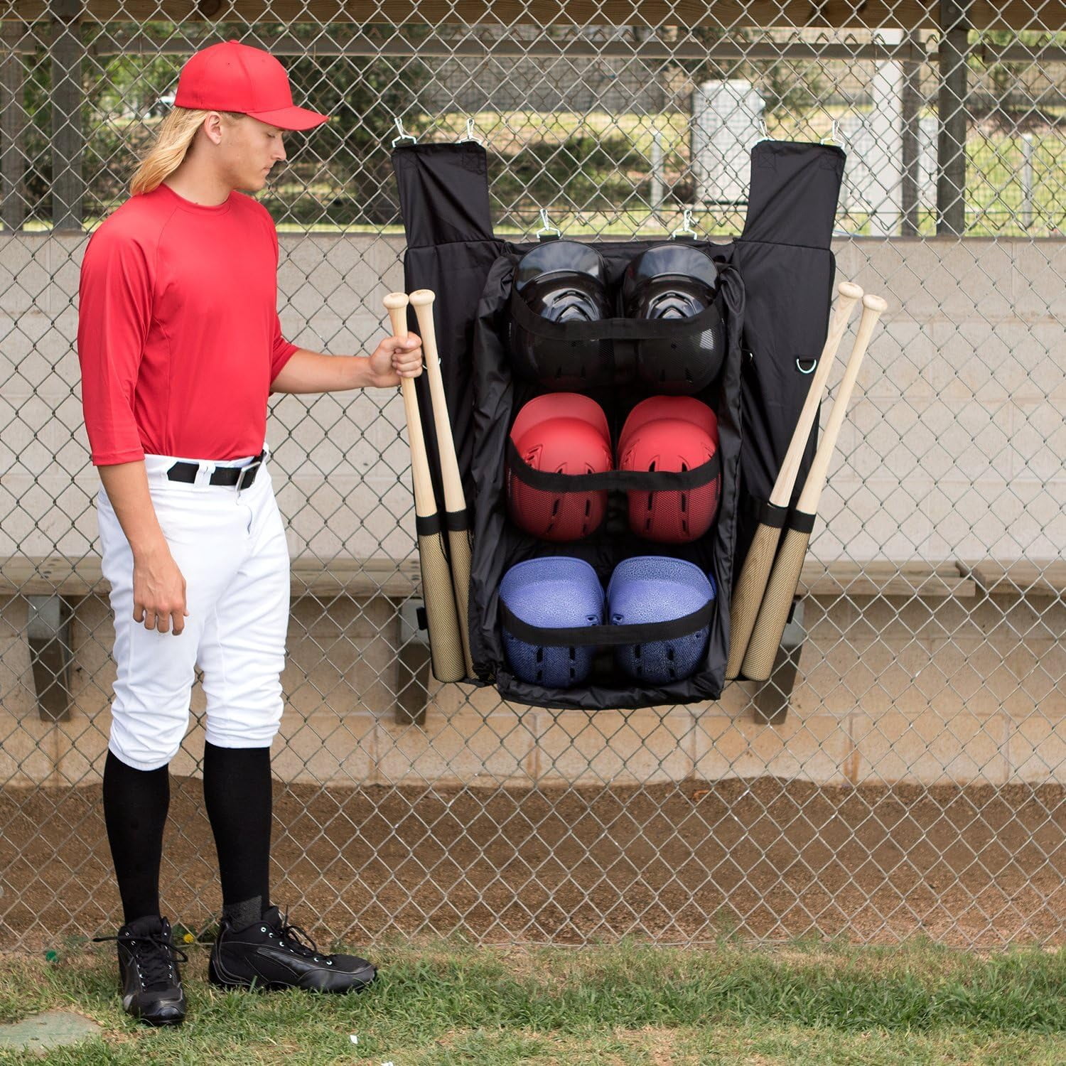 Champion Sports Baseball Bat and Helmet Bag - Champion Sports Hanging Dugout and Travel Bag for 6 Bats and 6 Helmets