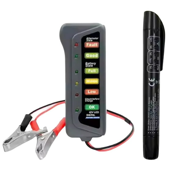 12V Digital Battery Alternator Tester with 6 LED Lights Display Battery Testers with Brake Fluid Tester,1 * Digital Battery Alternator Tester 1 * Brake Fluid Tester,Black