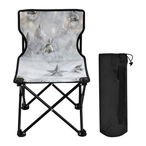 600D Oxford Camping Chair Portable Foldable Chair Supports 220 lbs for Picnic, Fishing, Backpacking Silver Stars and Snow