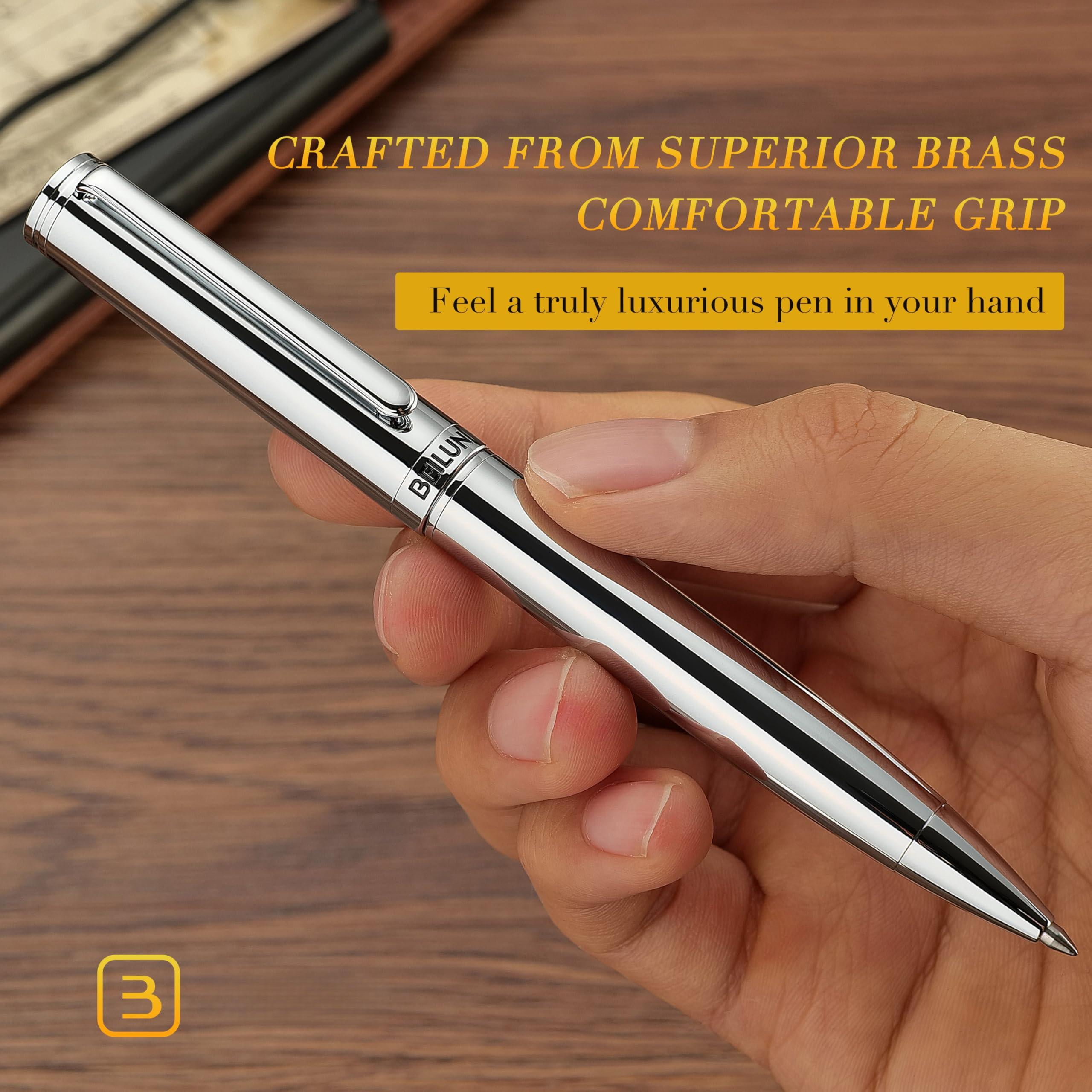 Gel Pen - Luxury Featuring Bright Chrome Finishes  Black Ink Refill Gift Set For Men & Women Business Signature Executive Office Retractable Nice Fancy Designer Pens