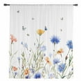 thumbnail image 2 of Spring Floral Semi Sheer Curtains Drapes for Living Room, Bedroom, French Doors Window 96 Inches Long, Elegant Butterfly Summer Botanical Rod Pocket Chiffon Curtain Drapery Voile Draperies Panel, 2 of 6