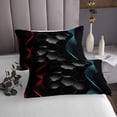 thumbnail image 3 of Red and Blue Geometry Queen Bedspread Set,Neon Lights Stripes Hexagonal Bedspread Sets,Geometric Honeycomb Bedding Set,Glowing Ombre Striped Lines Coverlet Set with 2 Pillow Cases, 3 of 5