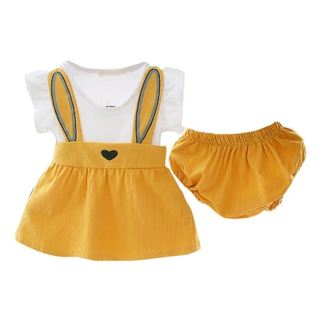 

B91xZ Baby Girl Outfits Summer Clothes for Small And Medium Sizesd Girls Fashion Suit Sleeveless Skirt with Shorts Yellow Sizes 3-6 Months