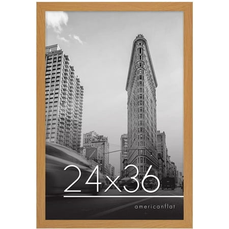 Americanflat 24x36 Poster Frame in Oak - Composite Wood with Polished Plexiglass - Horizontal and Vertical Formats for Wall with Included Hanging Hardware