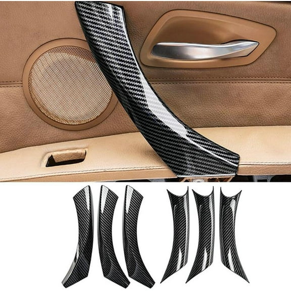 6Pcs/Set Carbon Fiber ABS Inner Interior Door Panel Pull Handle Cover for BMW E90 325i 328i 335i 330i 2006 2007 2008 2009 2010 2011 (Carbon Fiber Black)