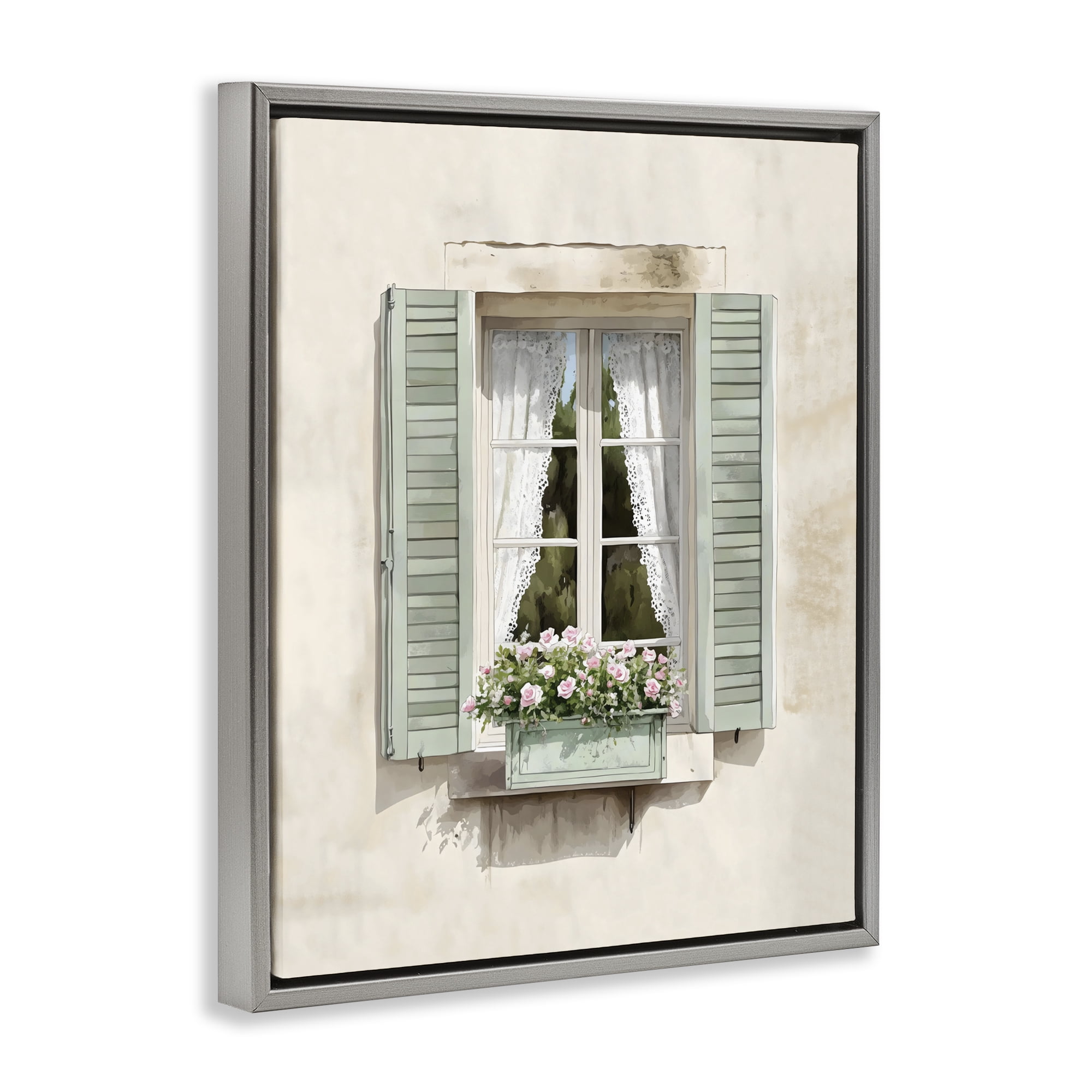 Stupell Industries French Cafe Window Curtains Gray Framed Floater Canvas Wall Art, design by LSR Design Studio