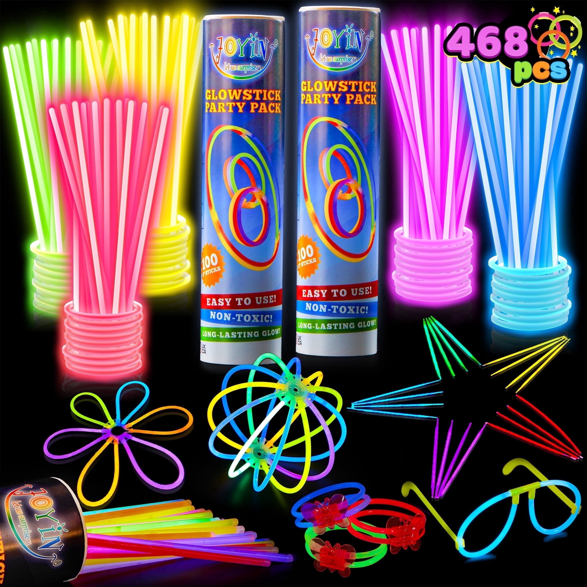 468 Pcs Glow Sticks, 8" Glow in the Dark Sticks Glow with Necklaces and Bracelets Connectors, Light-up Glowsticks Birthday Easter Halloween Party Favors