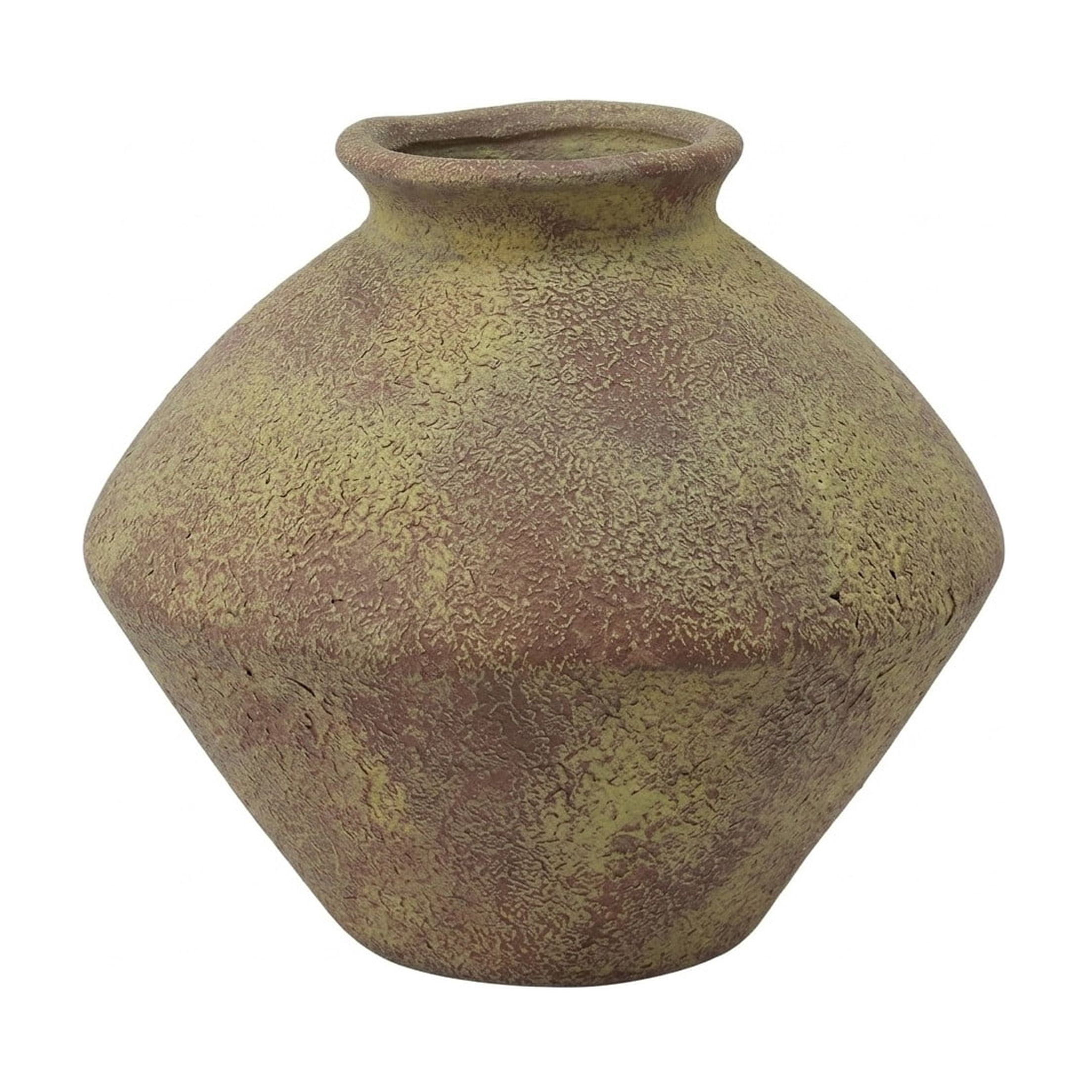 DecMode 7" Antique Style Textured Red Ceramic Vase with Yellow Shadings