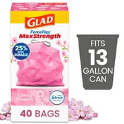 Glad ForceFlex MaxStrength 13 Gallon Tall Kitchen Drawstring Trash Bags, Cherry Blossom, 40 Bags