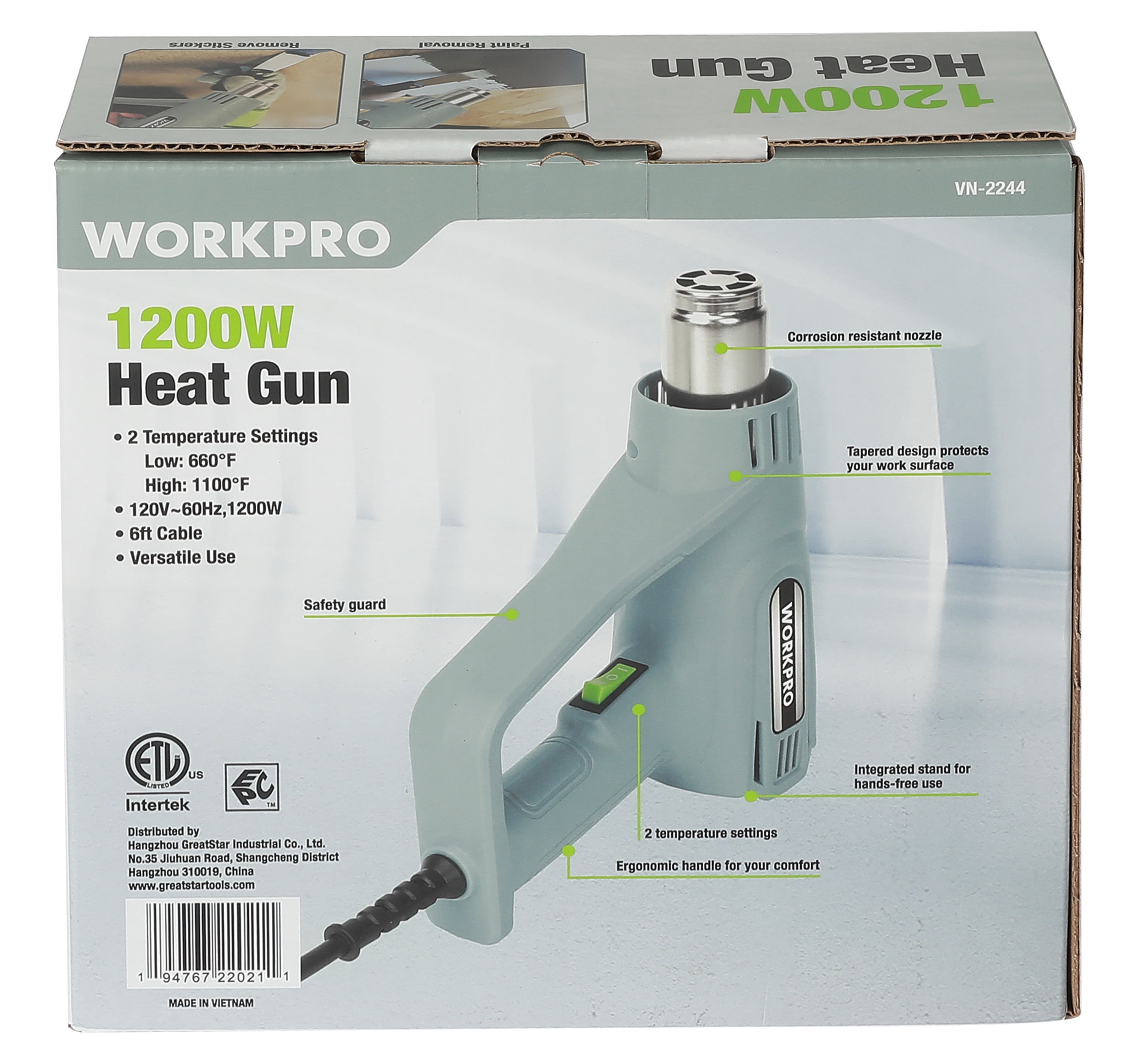 WORKPRO Heat Gun with Dual Temperature, 1200W, Model 2244, Gray