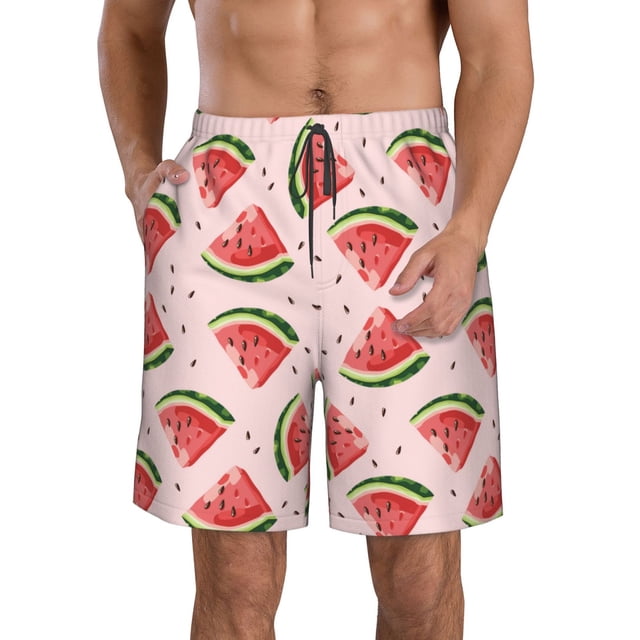 Fotbe Hand Drawn Watermelon Trajes de Baño Estampados para Hombre, Shorts de Verano de Secado Rápido, Ropa de Playa, Bañadores-X-Large