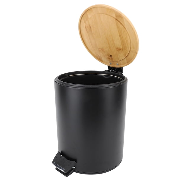 Bote De Basura De Cocina, Cubo De Basura Redondo De Cierre Suave Con Tapa De Bambú Para Uso Doméstico, Baño, Cocina, Interior Negro