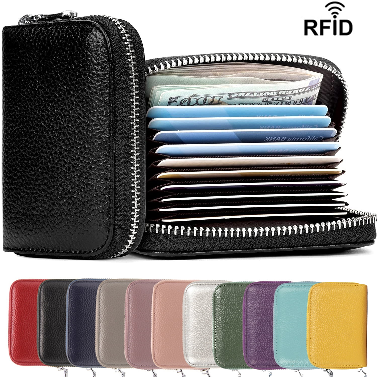 Genuine Leather Credit Card Holder Wallet RFID Blocking Secure Card ...
