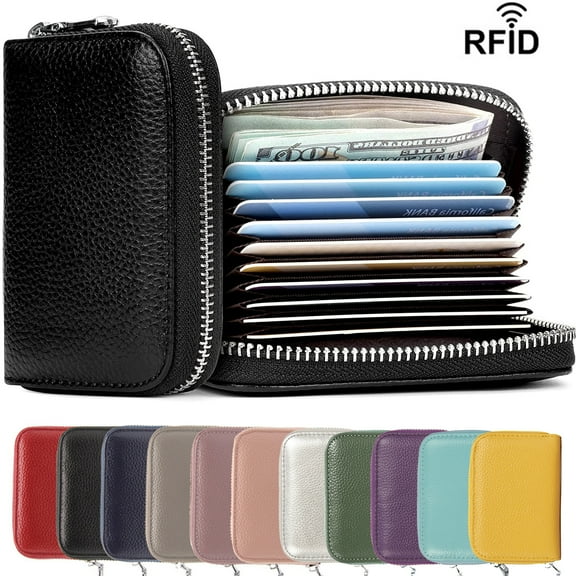 2PCS Genuine Leather Credit Card Holder Wallet RFID Blocking Secure Card Case ID Case Organizer Zipper Wallet
