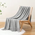 thumbnail image 4 of Battilo Light Grey Knit Throw Blanket Soft Lightweight Textured Decorative Blanket with Tassel for Bed, Couch , 50"x60", 4 of 7
