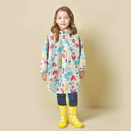 

Children Kids Boys Girls Hooded Cartoon Print Rain Dungarees Windproof Waterproof Outwear Raincoat Trench Coat Hoodies Clothes 2-11Y