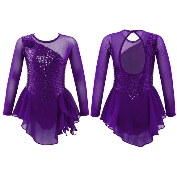 Alvivi Kids Girls Dance Dress Long Sleeve Ballet Gymnastics Skating Dancewear 4-14