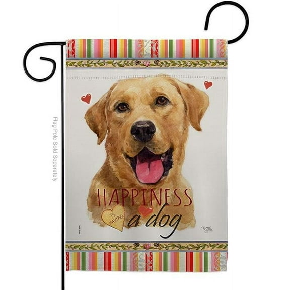 Breeze Decor G160260-BO Yellow Labrador Retriever Happiness Animals Dog 13 x 18.5 in. Double-Sided Decorative Vertical Garden Flags for House Decoration Banner Yard Gift