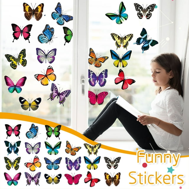 PEONAVET Butterflies Stickers Large Beautiful Colourful Butterflies Cling Window Stickers Help-st
